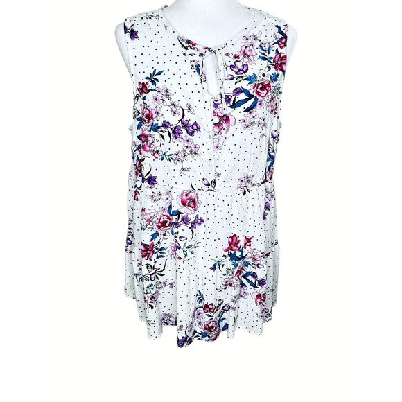 Torrid Purple Floral Sleeveless Baby Doll Blouse with Keyhole Necktie Size 2 - Picture 1 of 9